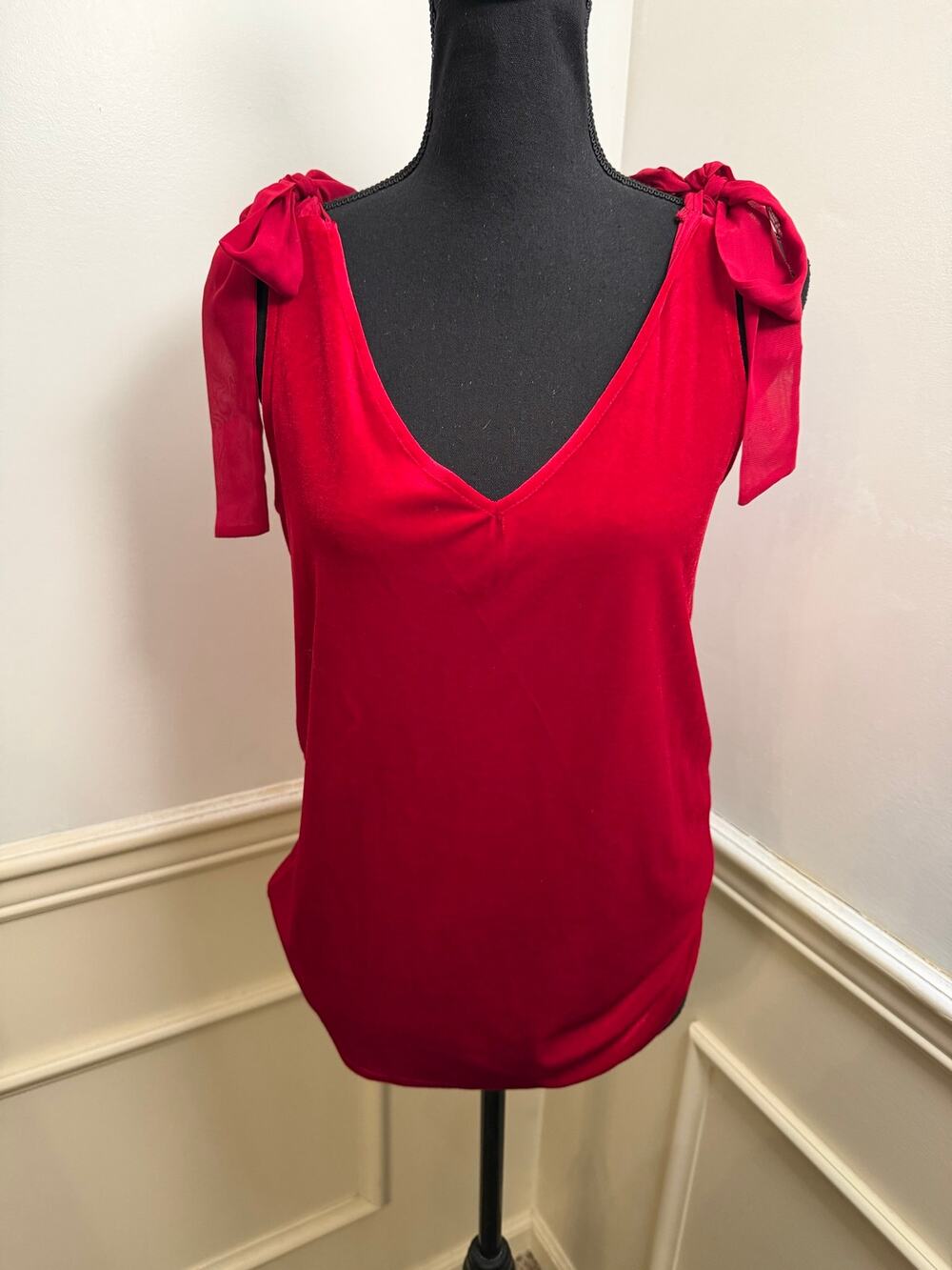 Gibson X Glam Nordstrom Red Velvet V-Neck Tank Top Tie Bow Shoulders Holiday